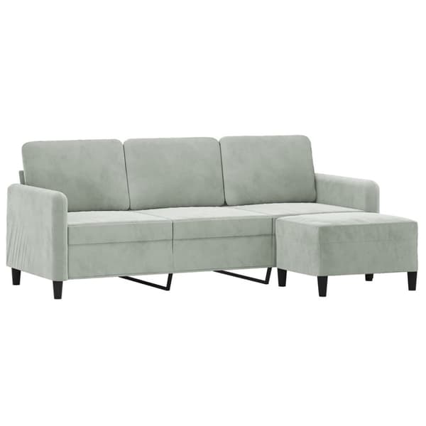 vidaXL 3-sitssoffa med fotpall ljusgrå 180 cm sammet