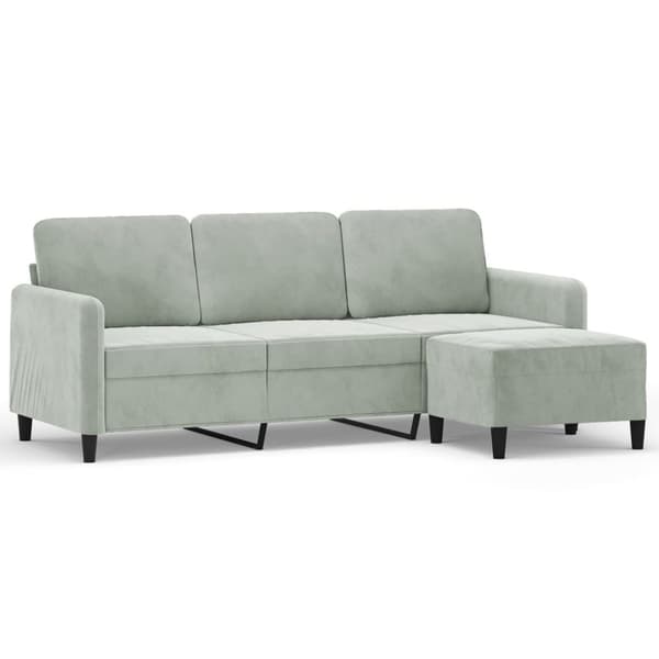 vidaXL 3-personers sofa med fodskammel 180 cm velour lysegrå