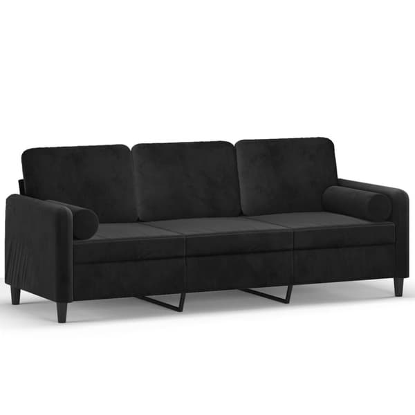 vidaXL 3-sitssoffa med prydnadskuddar svart 180 cm sammet