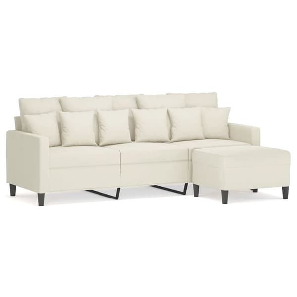 vidaXL 3-sitssoffa med fotpall gräddvit 180 cm sammet