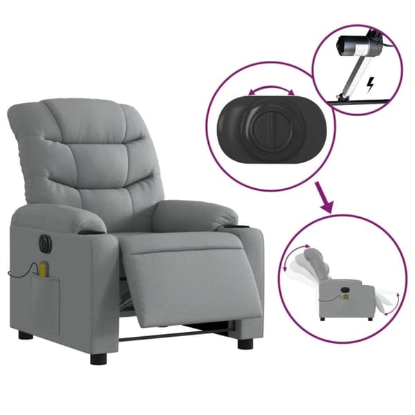 vidaXL Elektrisk massagefåtölj ljusgrå tyg