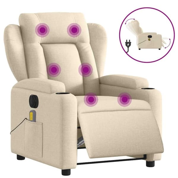vidaXL Elektrisk massagefåtölj gräddvit tyg
