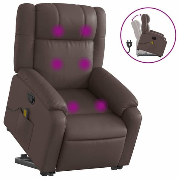 vidaXL Massagefåtölj med uppresningshjälp brun konstläder