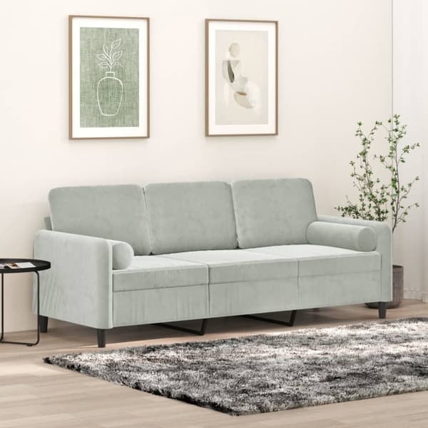vidaXL 3-sitssoffa med prydnadskuddar ljusgrå 180 cm sammet