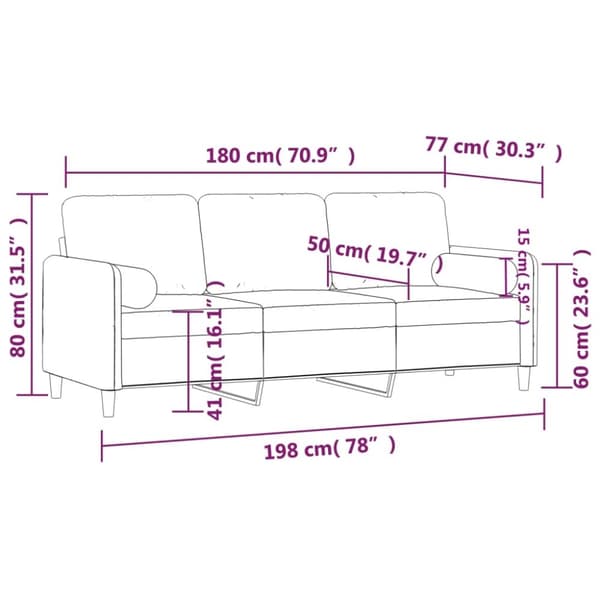 vidaXL 3-personers sofa med pyntepuder 180 cm velour lysegrå