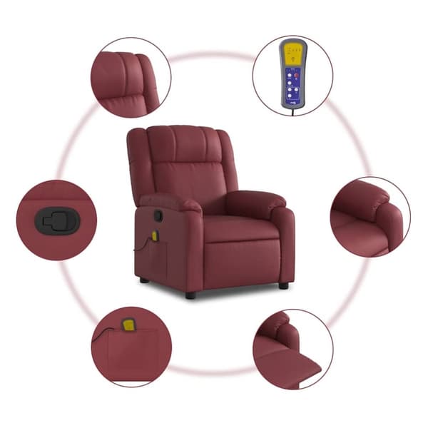 vidaXL Massagefåtölj vinröd konstläder