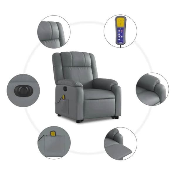 vidaXL Massagefåtölj med uppresningshjälp grå konstläder