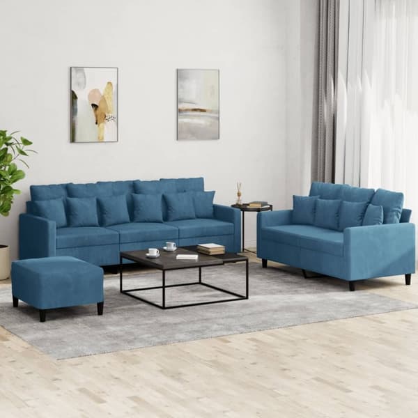 vidaXL sofasæt 3 dele med hynder velour blå