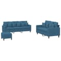 Miniatyrbillede 1 af 9: vidaXL sofasæt 3 dele med hynder velour blå