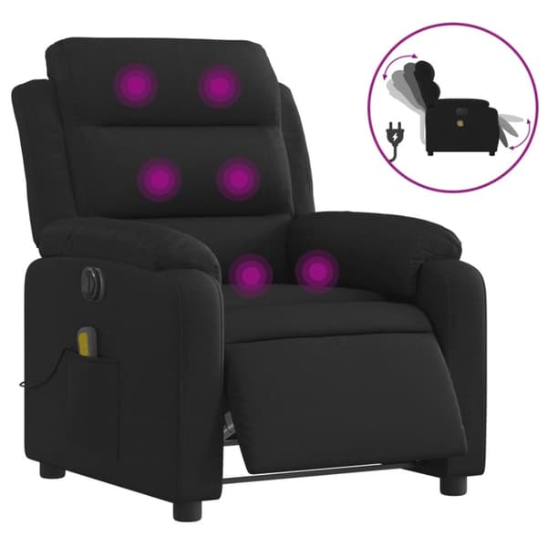 vidaXL Elektrisk massagefåtölj med uppresningshjälp svart tyg