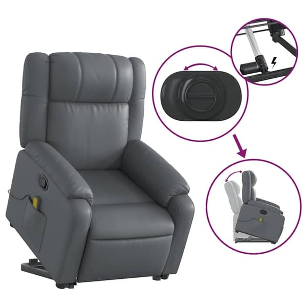 vidaXL Massagefåtölj med uppresningshjälp Grå konstläder