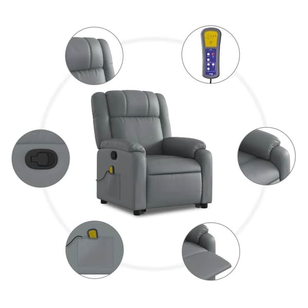 vidaXL Massagefåtölj med uppresningshjälp Grå konstläder