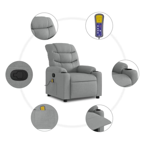 vidaXL Massagefåtölj ljusgrå tyg