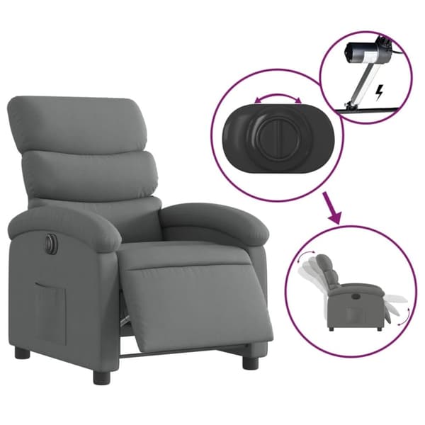 vidaXL Elektrisk reclinerfåtölj mörkgrå tyg
