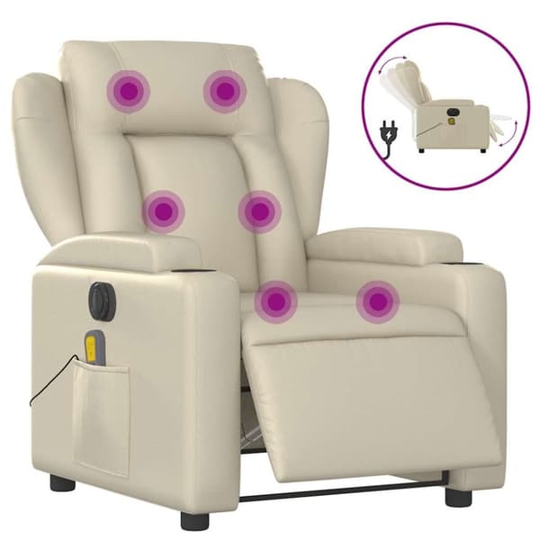 vidaXL Elektrisk massagefåtölj gräddvit konstläder