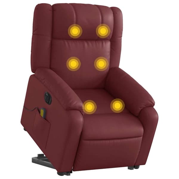 vidaXL Massagefåtölj med uppresningshjälp vinröd konstläder