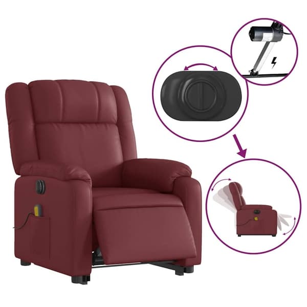 vidaXL Massagefåtölj med uppresningshjälp vinröd konstläder