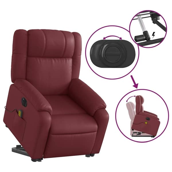 vidaXL Massagefåtölj med uppresningshjälp vinröd konstläder