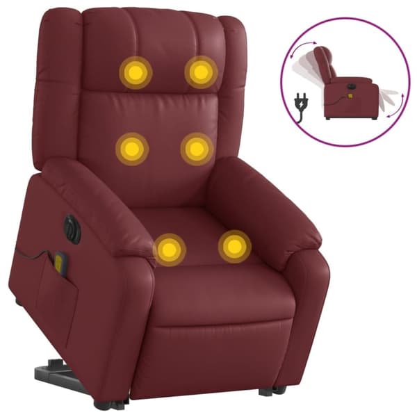 vidaXL Massagefåtölj med uppresningshjälp vinröd konstläder