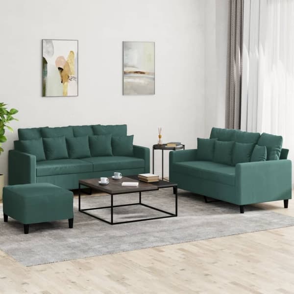 vidaXL sofasæt 3 dele med hynder velour mørkegrøn