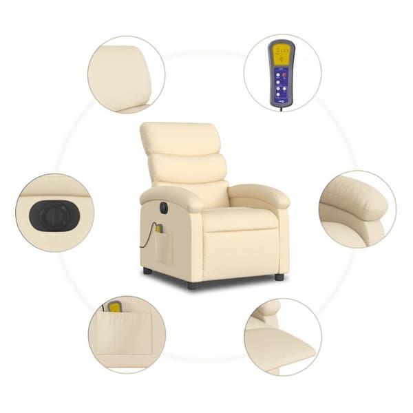 vidaXL Elektrisk massagefåtölj gräddvit tyg