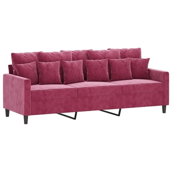 vidaXL 3-sitssoffa med fotstöd vinröd 180 cm sammet