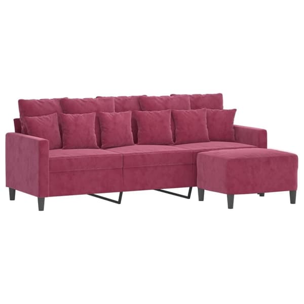 vidaXL 3-sitssoffa med fotstöd vinröd 180 cm sammet