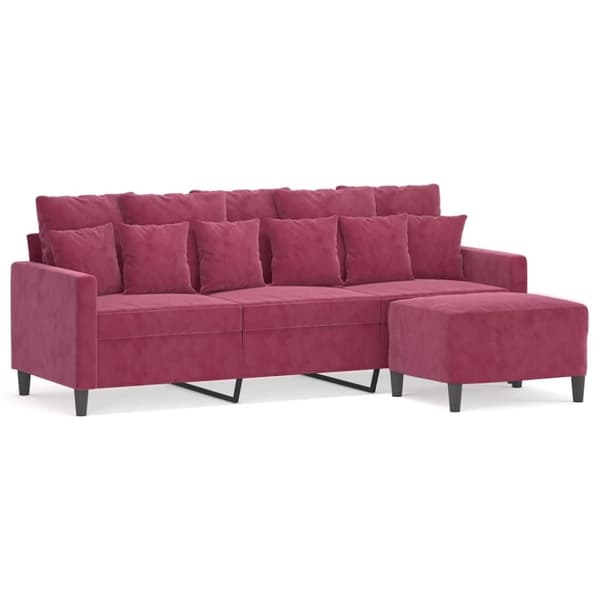 vidaXL 3-sitssoffa med fotstöd vinröd 180 cm sammet
