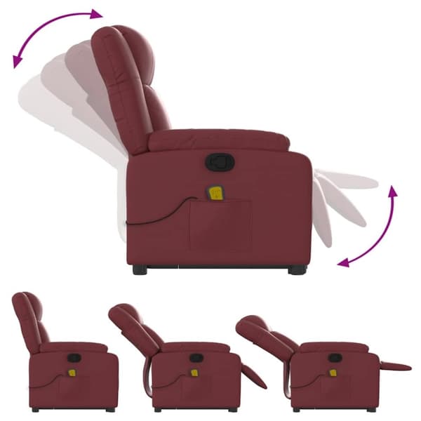 vidaXL Massagefåtölj med uppresningshjälp vinröd konstläder