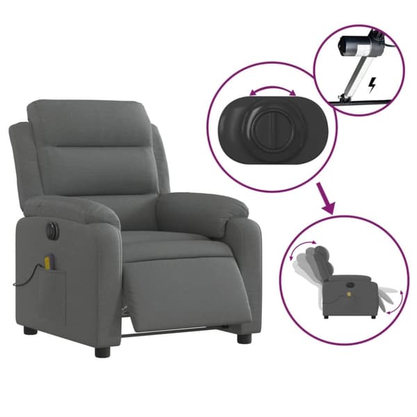 vidaXL Elektrisk massagefåtölj mörkgrå tyg