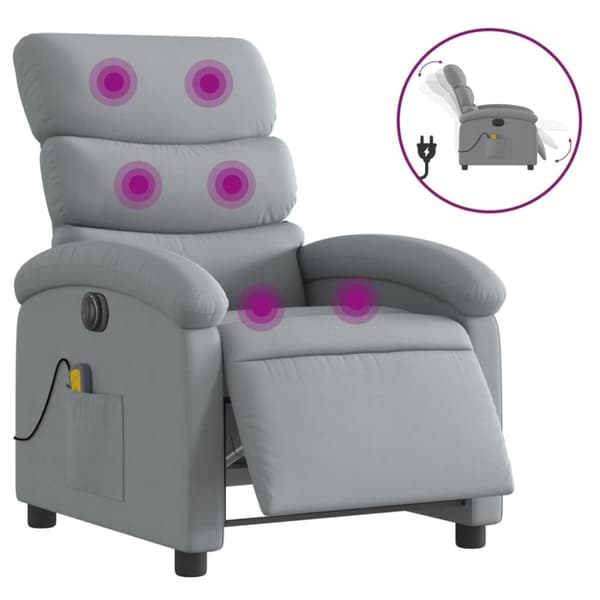 vidaXL Elektrisk massagefåtölj ljusgrå tyg