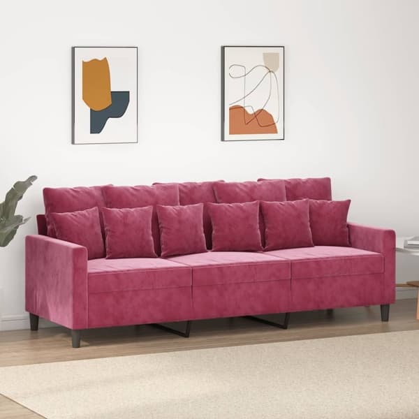 vidaXL 3-personers sofa 180 cm fløjl vinrød