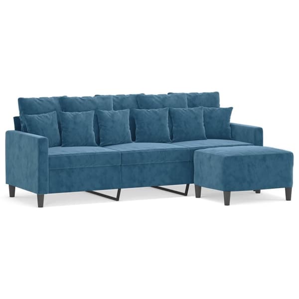 vidaXL 3-sitssoffa med fotpall blå 180 cm sammet