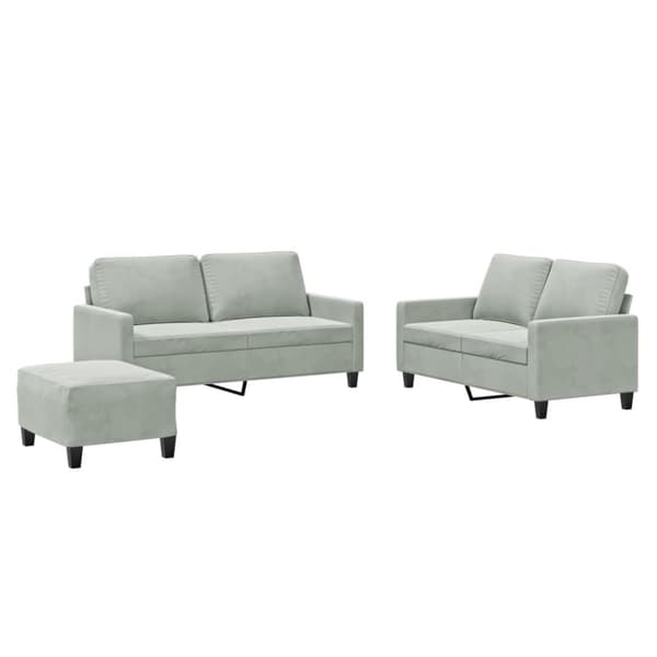 vidaXL sofasæt 3 dele med hynder velour lysegrå