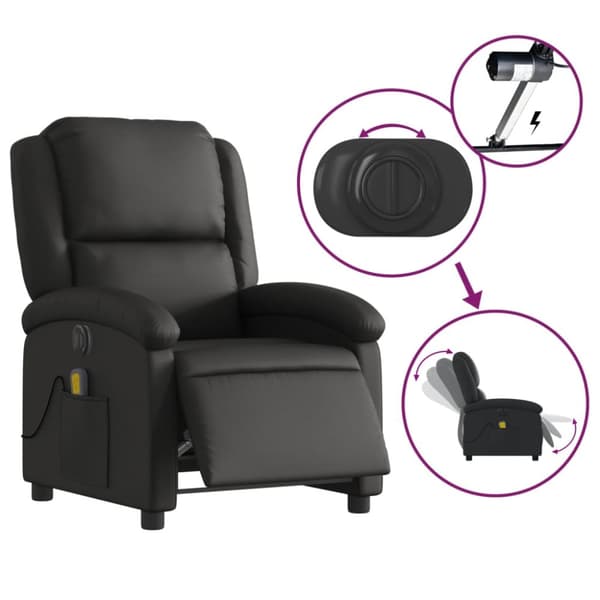 vidaXL Elektrisk massagefåtölj svart äkta läder