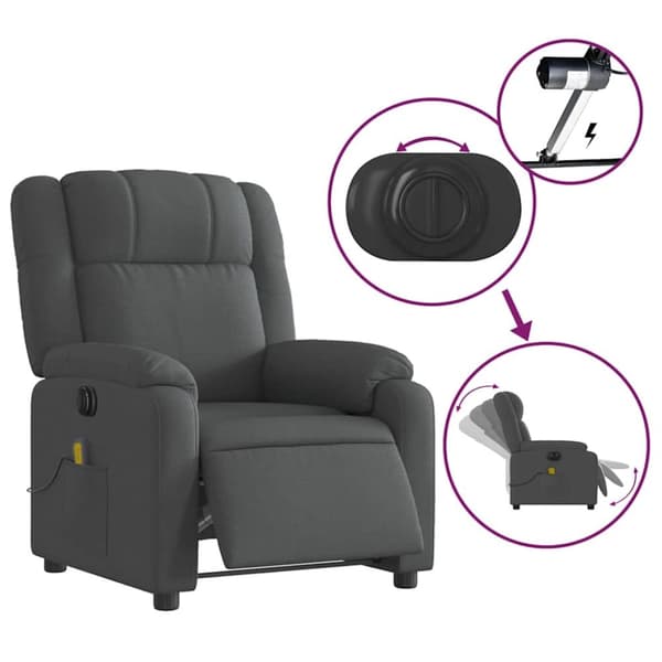 vidaXL Elektrisk massagefåtölj mörkgrå tyg