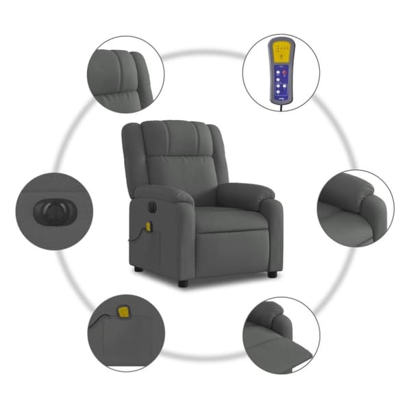 vidaXL Elektrisk massagefåtölj mörkgrå tyg