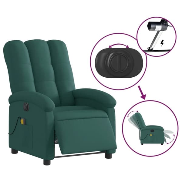 vidaXL Elektrisk massagefåtölj mörkgrön tyg
