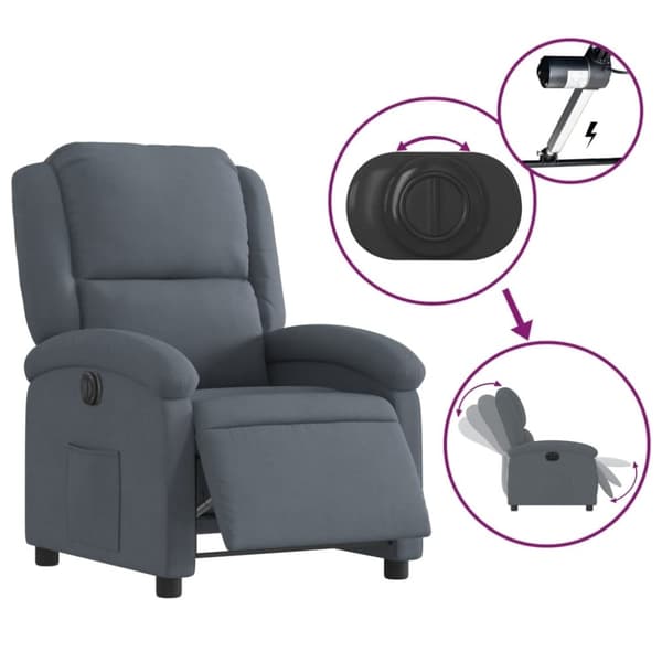 vidaXL Elektrisk reclinerfåtölj mörkgrå sammet