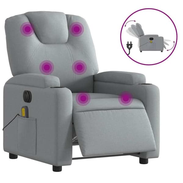 vidaXL Elektrisk massagefåtölj ljusgrå tyg