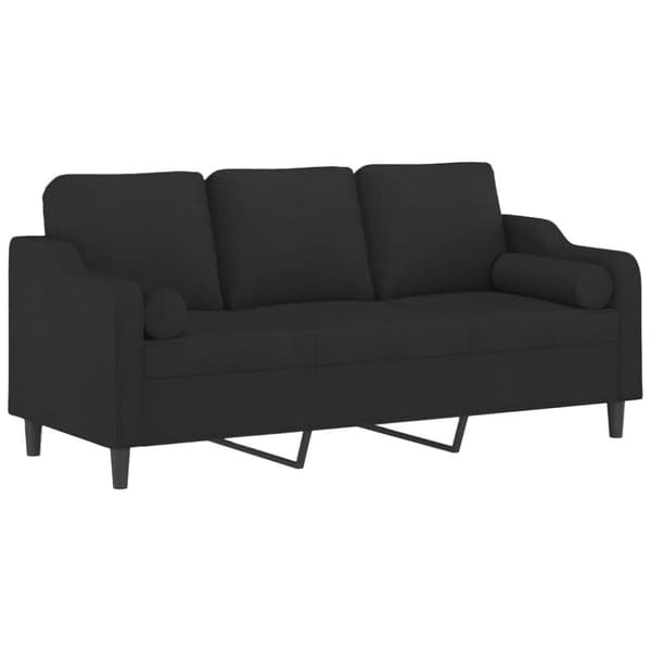 vidaXL 3-sitssoffa med prydnadskuddar svart 180 cm tyg
