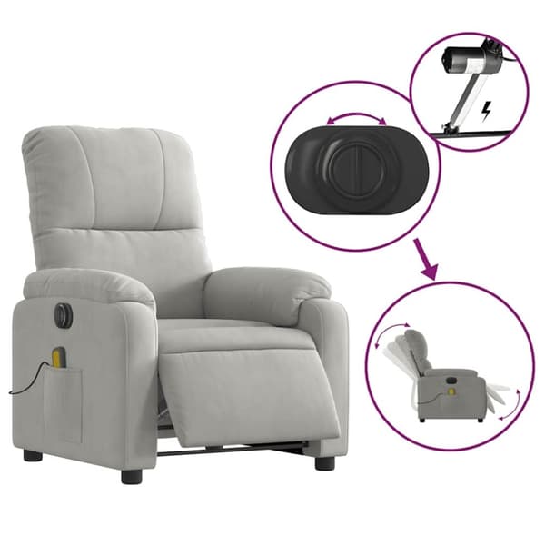 vidaXL Elektrisk massagefåtölj ljusgrå mikrofibertyg