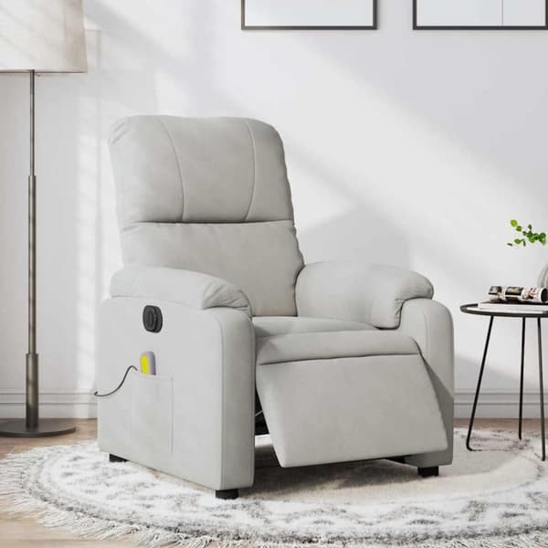 vidaXL Elektrisk massagefåtölj ljusgrå mikrofibertyg