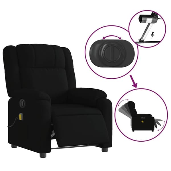 vidaXL Elektrisk massagefåtölj med uppresningshjälp svart tyg