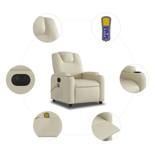 vidaXL Elektrisk massagefåtölj gräddvit konstläder