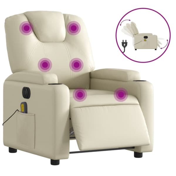 vidaXL Elektrisk massagefåtölj gräddvit konstläder