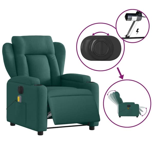 vidaXL Elektrisk massagefåtölj mörkgrön tyg