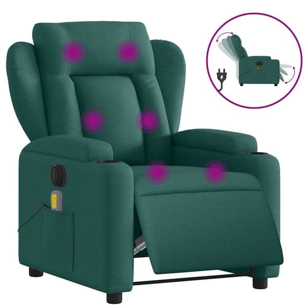 vidaXL Elektrisk massagefåtölj mörkgrön tyg