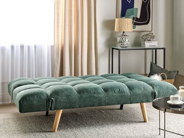 Bäddsoffa Grön 3-sits Stoppad Tyg med Metallben Quiltad Modern Skandinavisk Vardagsrum Gästrum