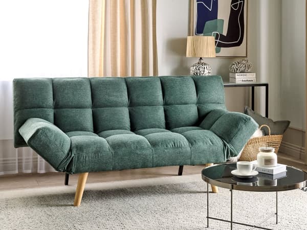 Bäddsoffa Grön 3-sits Stoppad Tyg med Metallben Quiltad Modern Skandinavisk Vardagsrum Gästrum